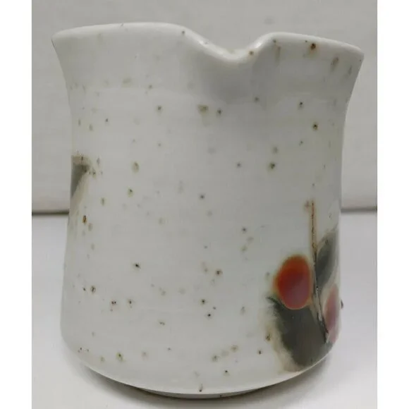 Hand Painted Leaf Round Shaped Speckled White Ceramic Coffee Mug Handle Creamer - Picture 4 of 9